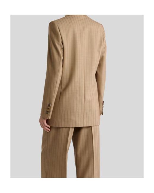 Etro Natural Double-Breasted Wool Jacquard Jacket With Striped Pattern