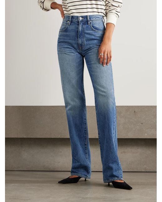 SLVRLAKE Denim Blue London Turn Up High-Rise Straight-Leg Jeans