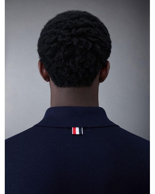 Thom Browne Blue Contrasting Stripe-Trim Knit Cardigan for men