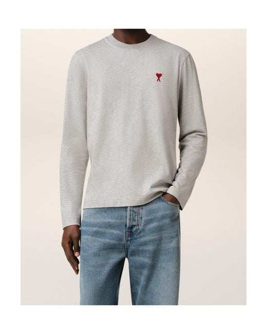 AMI Gray Ami De Coeur Long-Sleeved T-Shirt for men