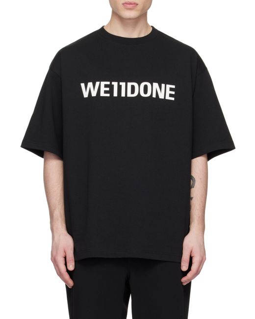 we11done Blue Logo-Print Cotton T-Shirt for men