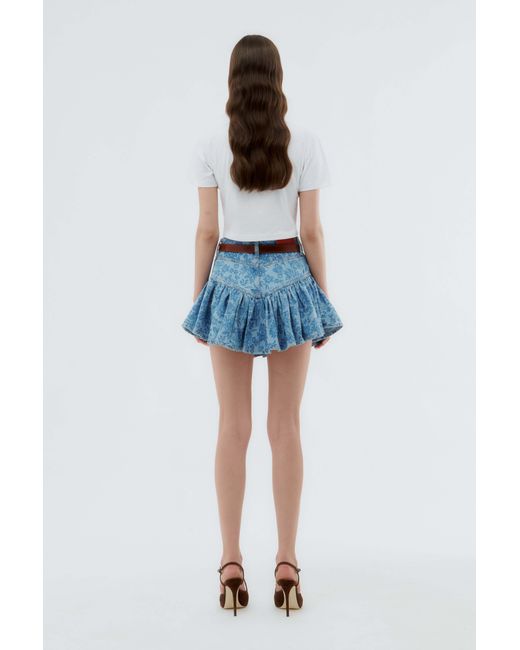 Alessandra Rich Blue Floral-Print Denim Mini Skirt