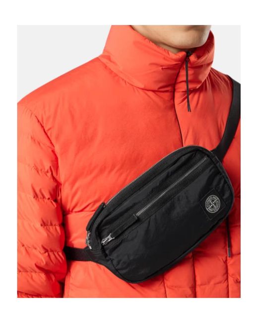 Stone Island Black Logo Patch Belt Bag for men