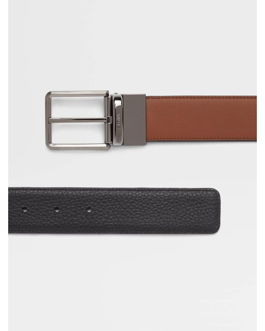 Zegna Brown Logo Engraved Reversible Buckle Belt for men