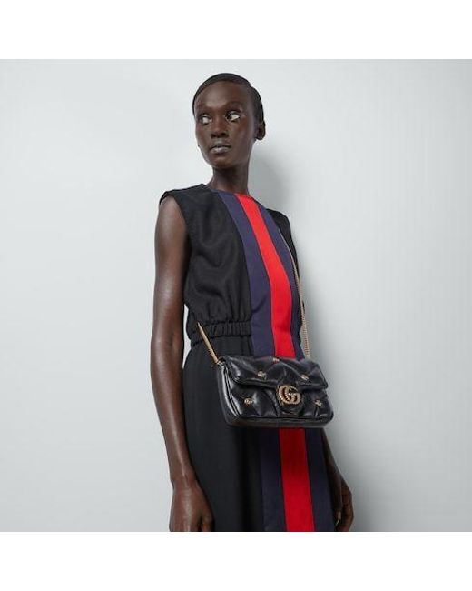 Gucci Black Gg Marmont Logo Plaque Mini Shoulder Bag
