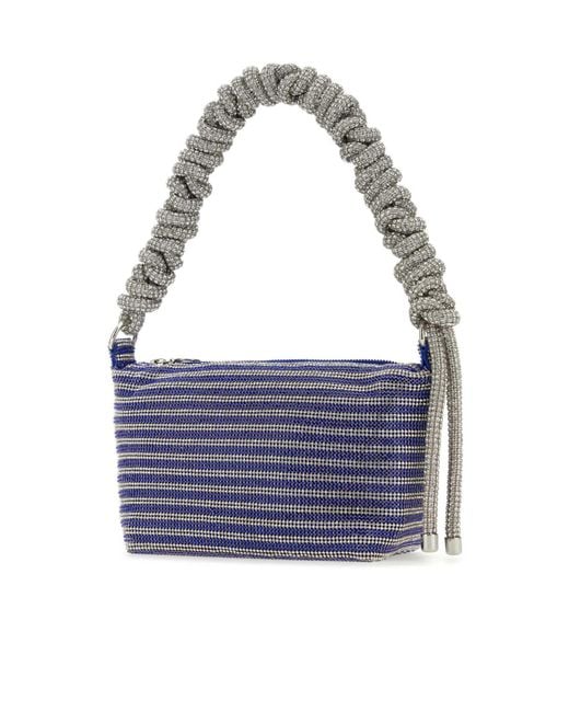 Kara Blue Embellished Mesh Phone Cord Zipped Shoulder Bag