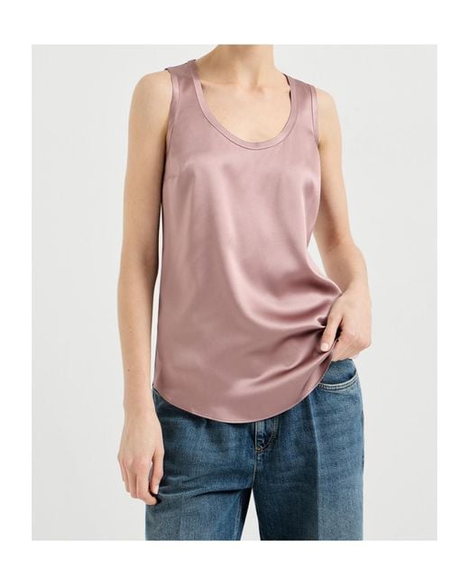 Brunello Cucinelli Pink Stretch-Silk Sleeveless Top