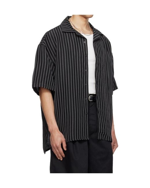 Willy Chavarria Black Oversized Striped Camp Shirt for men
