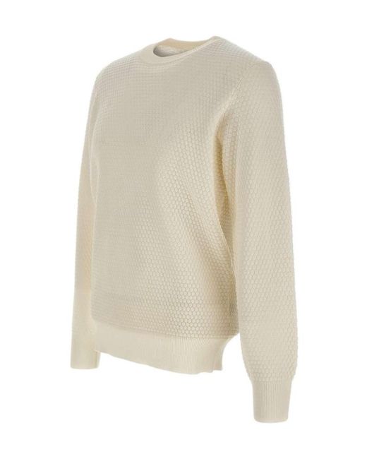 Kangra Cashmere White Kangra Textured Crew Neck Knitted Sweater for men