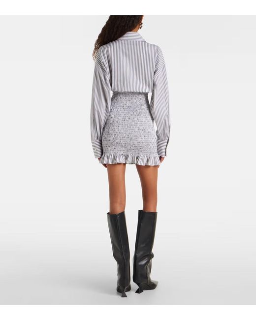 The Attico White Striped Ruched Cotton Shirt Dress