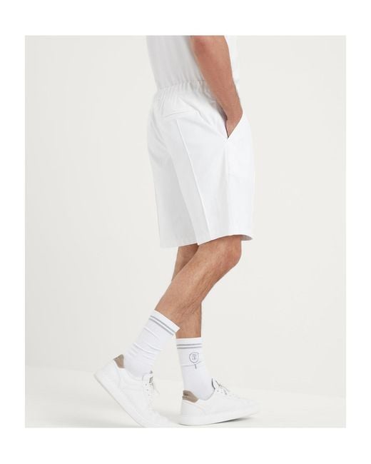 Brunello Cucinelli White Logo-Appliqué Tailored Shorts for men