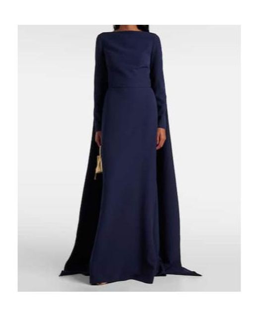 Safiyaa Blue Ginevra Caped Crepe Gown