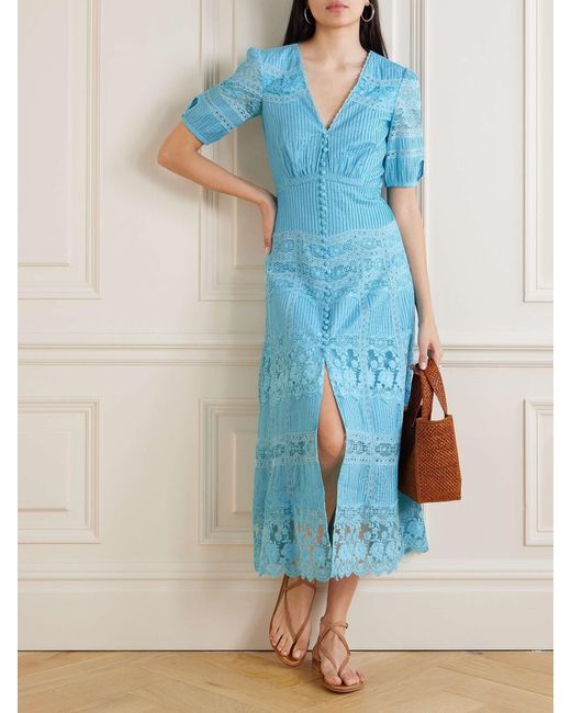 Saloni Blue Spliced Pleated Dress