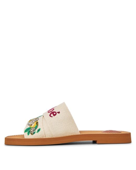 Chloé White Canvas Flat Slippers