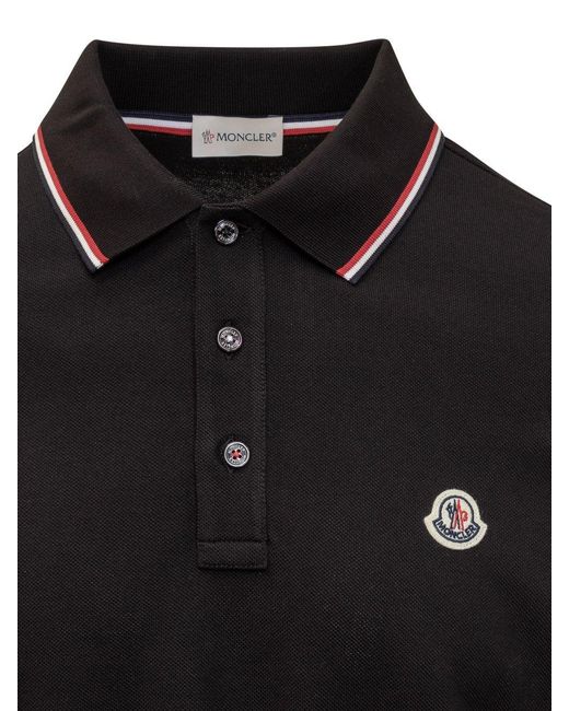 Moncler Black Logo Patch Long-Sleeved Polo Shirt for men