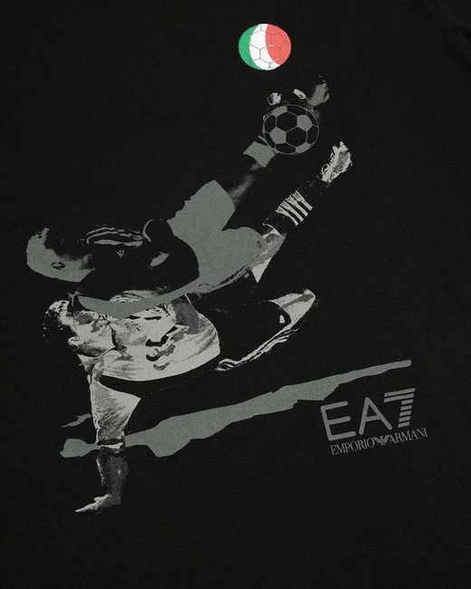 EA7 Black Logo T-Shirt With Round Neck for men