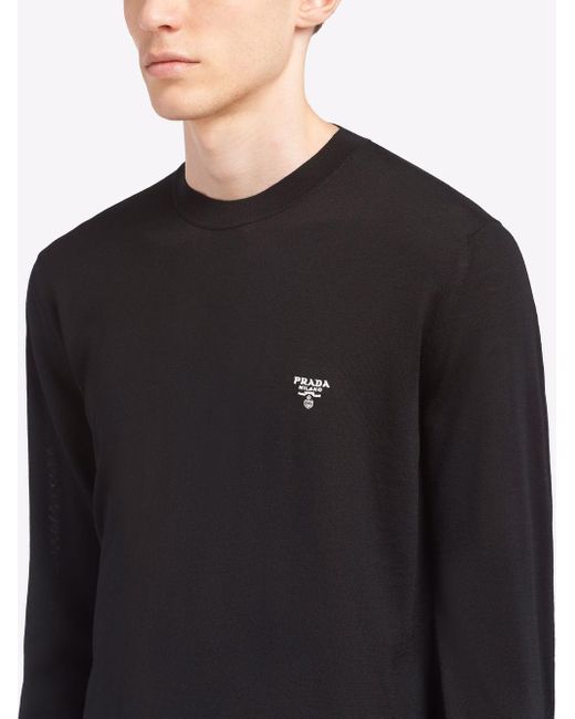 Prada Black Logo Embroidered Crewneck Jumper for men