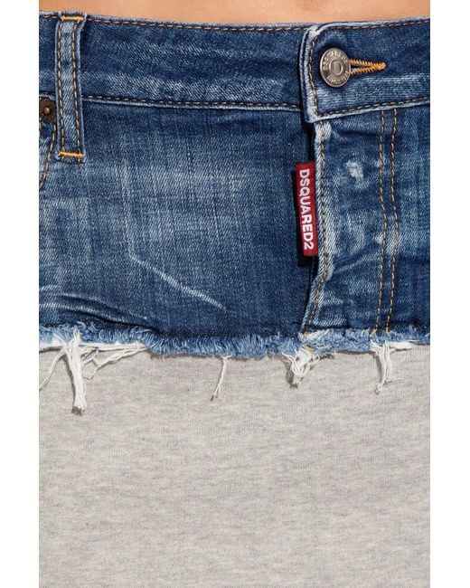 DSquared² Blue Hybrid Panelled Mini Skirt
