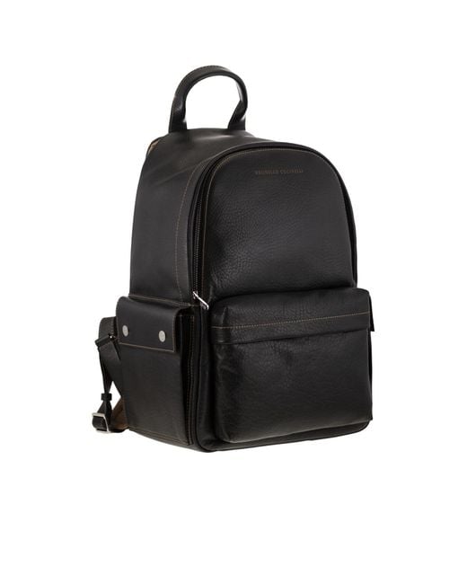 Brunello Cucinelli Black Travel Zip-Pocket Backpack for men