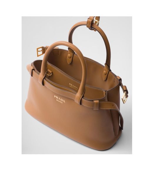 Prada Brown Buckle Small Leather Handbag With Double Belt