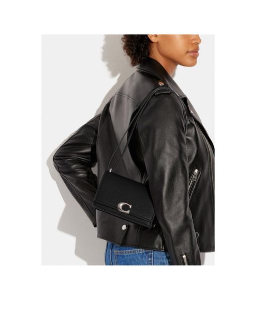 COACH Luxe Refined Calf Leather Bandit Crossbody Black One Size