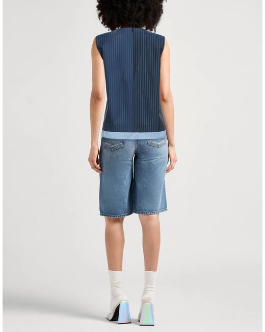 Marni Blue Sleeveless Wool Striped Top