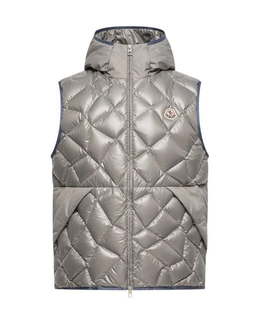 Moncler Gray Iarba Hooded Geometric Quilted Down Vest for men