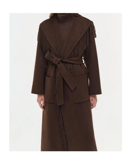 Jonathan Simkhai Brown Carrie Fringe-Trimmed Belted Coat