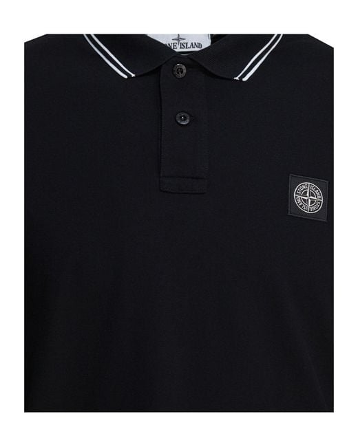 Stone Island Black Slim Fit Long Sleeved Polo Shirt for men