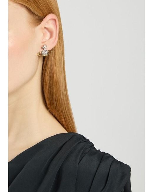 Vivienne Westwood White Mayfair Bas Relief Two-Toned Rhodium-Plated Stud Earrings