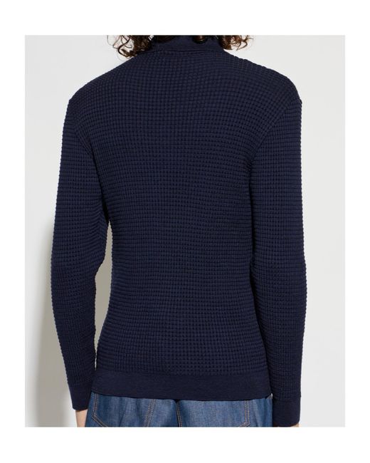 Moschino Blue Collared Long-Sleeved Knit Sweater for men