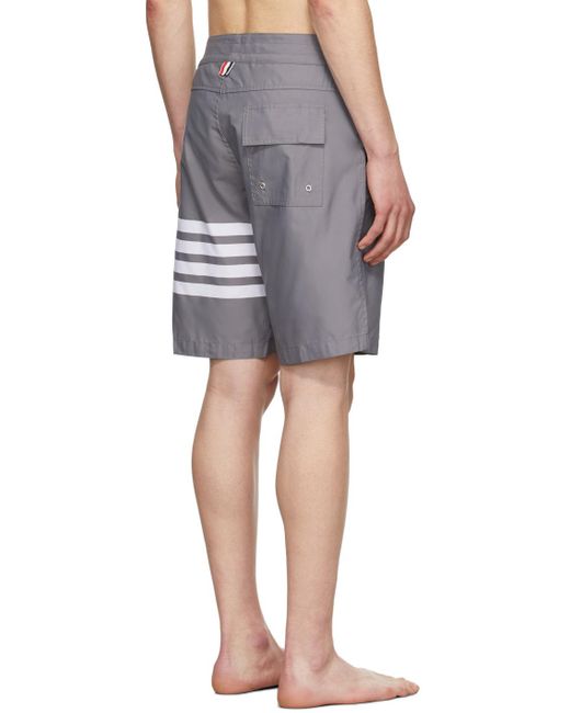 Thom Browne Gray Bar Drawstring Shorts for men