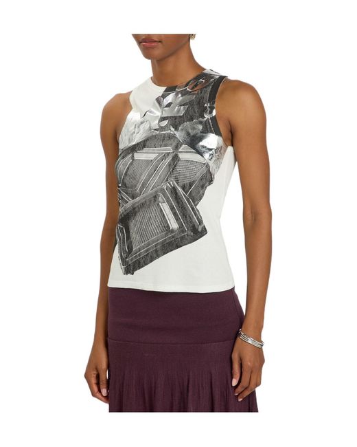 Rabanne Gray Metallic-Print Stretch-Cotton Tank Top