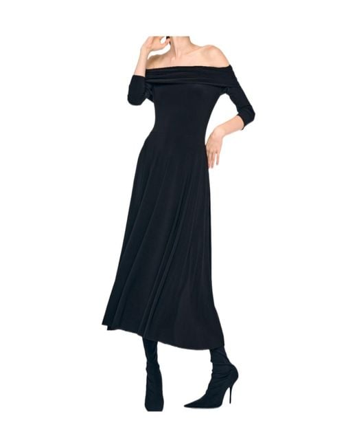 Norma Kamali Blue Off-Shoulder Long-Sleeve Midi Dress