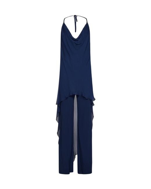 Alberta Ferretti Blue Draped Overlay Jumpsuits