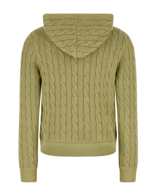 Polo Ralph Lauren Green Cable-Knit Full-Zip Hooded Cardigan