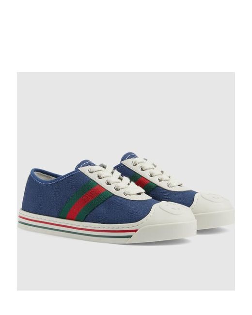 Gucci Blue Logo-Embossed Canvas Sneakers
