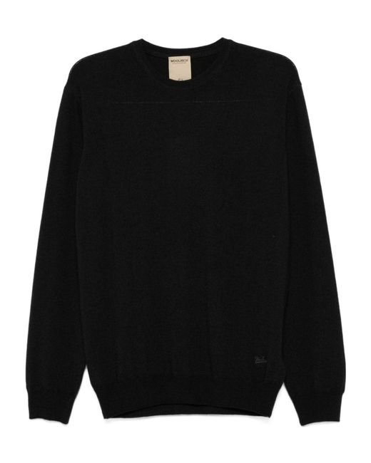 Woolrich Black Logo Embroidered Sweater for men