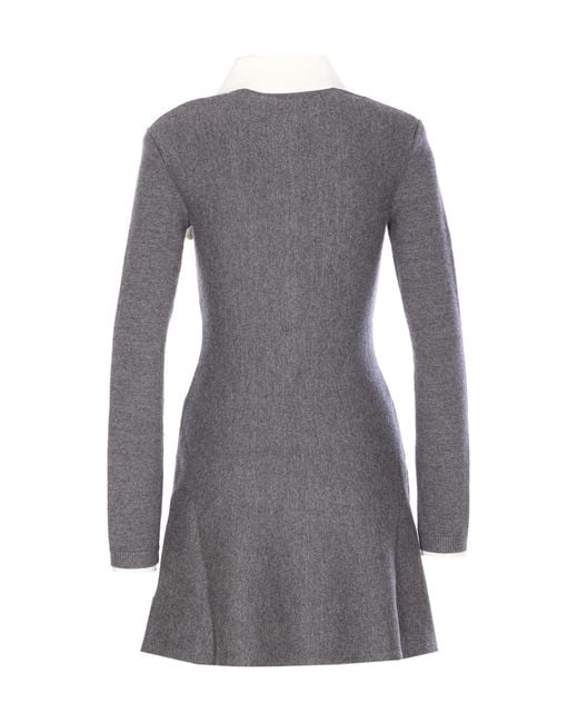 Self-Portrait Gray Crochet Flower Collared Knitted Mini Dress