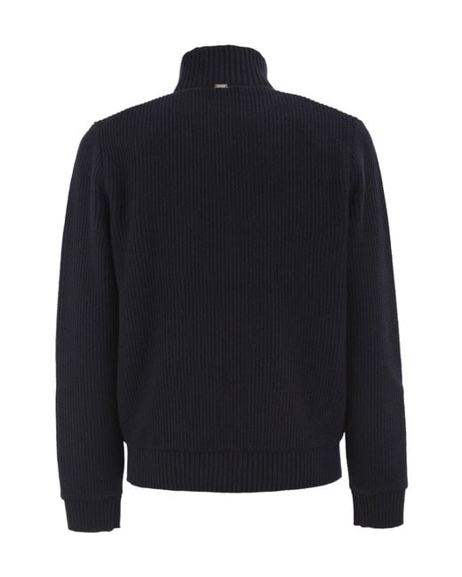 Herno Blue High-Neck Knit Cardigan for men