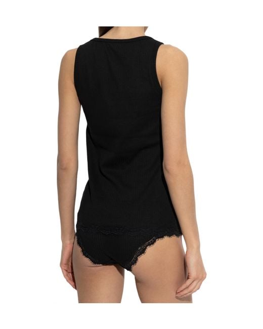 Emporio Armani Black Ribbed Lace-Trim Lingerie Top