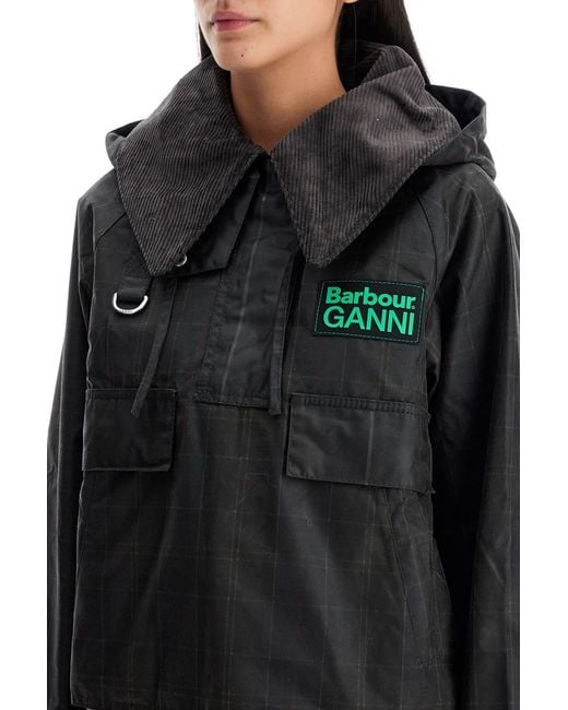 Barbour Black X Ganni Tartan Waxed Anorak