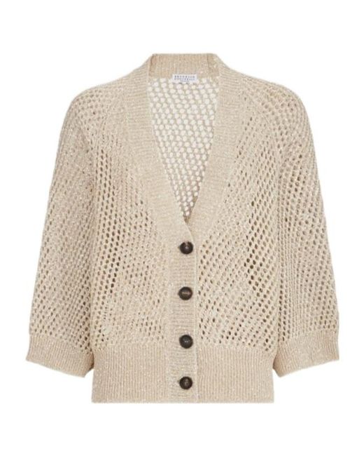 Brunello Cucinelli Natural Dazzling Texture Net Cardigan