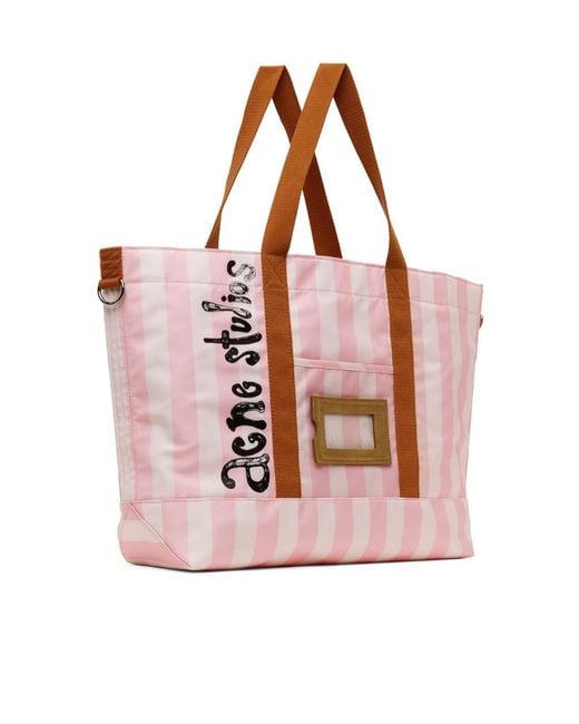 Acne Pink Striped Tote Bag for men