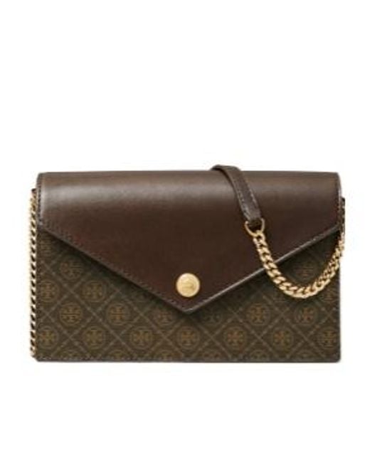 Tory Burch Brown T Monogram Envelope Chain Wallet