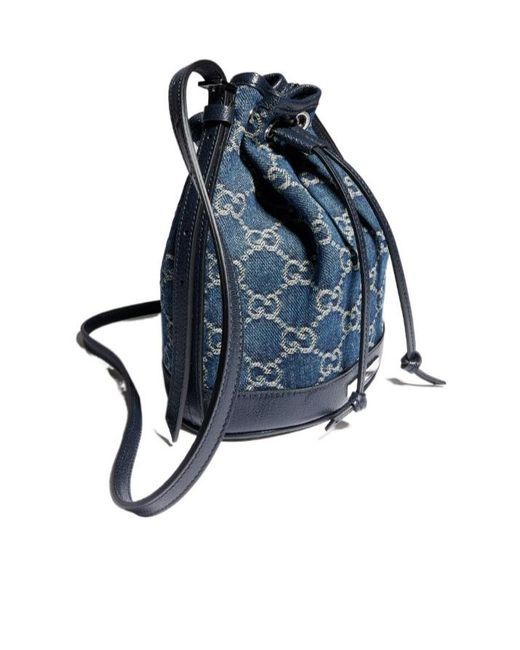 Gucci Blue Mini Bucket Bag With Plaque
