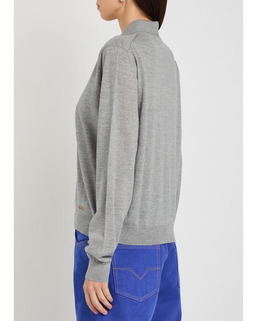 Versace Gray Logo-Embroidered Wool Cardigan