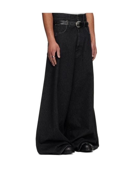 Lu'u Dan Black Drop Crotch Non-Stretch Jeans for men