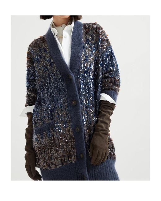 Brunello Cucinelli Blue Sequin-Embellished Cardigan