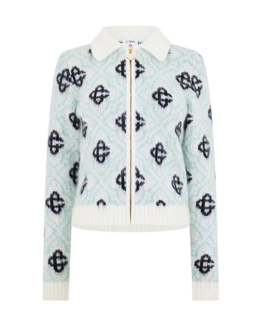 Casablanca White Logo Zip-Up Cardigan